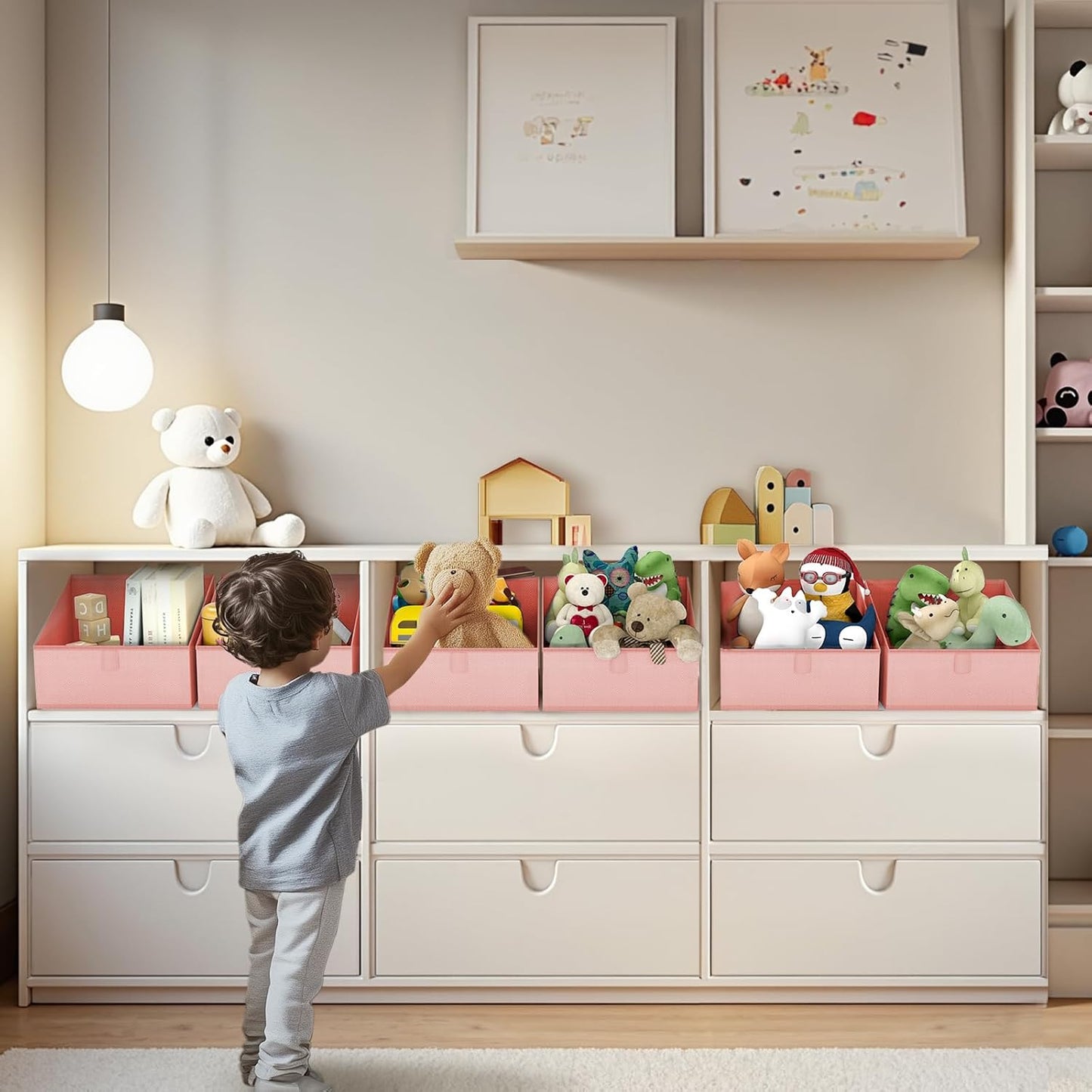 DIMJ Closet Storage Bins 8 Pack - Fabric Trapezoid Closet Organizer Bin, Foldable Storage Baskets for Shelves, Closet Shelf Organizer, Clothing Storage Box for Toys, Books, Towel, Clothes, Pink