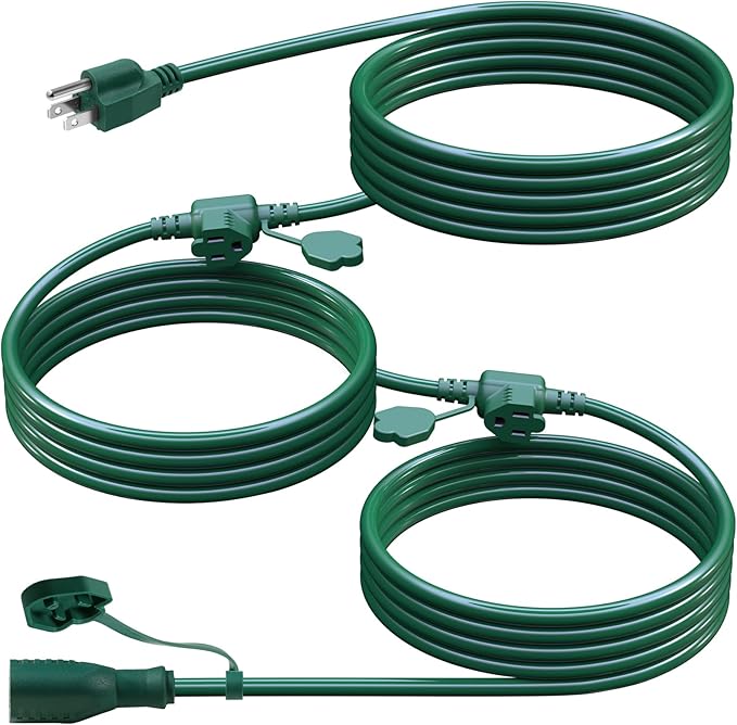 25Ft Outdoor Extension Cord Multiple Plugs- Evenly Spaced 3 Outlets Plugs by EasyToOperateLow-CostSolution