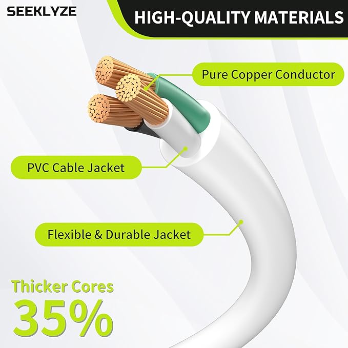 16/3 White Extension Cord 8 FT, Indoor Extension Cord - Image 3