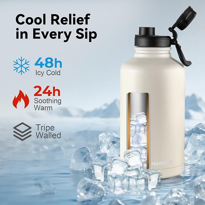 KXIAOCHEN Insulated Water Bottle, Stainless Steel Water Bottle, 2 Lids - Image 2