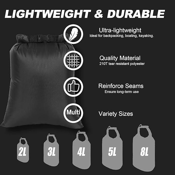 Dry Bags Waterproof Set, 5 Packs Ultralight Waterproof Bags Small Stuff Sack - Image 3