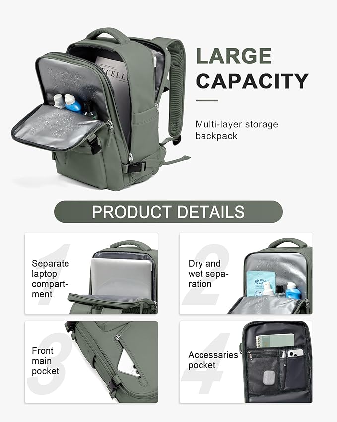 WONHOX Large Travel Backpack Carry on Flight Approved Laptop Work Business - Image 4