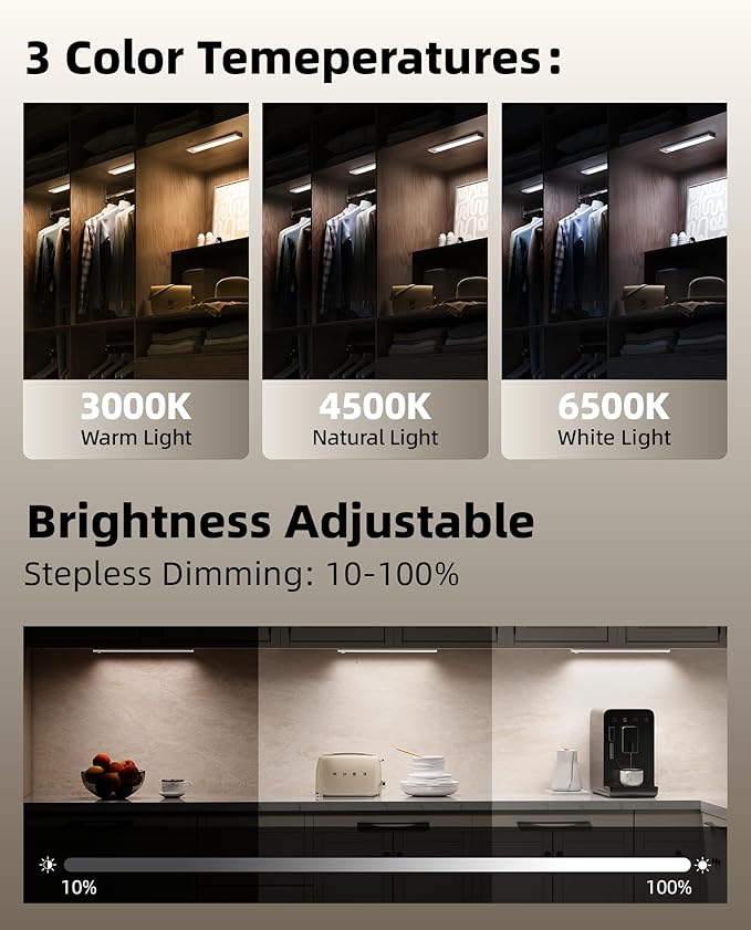 2Pack 16inch Under Cabinet Lighting, Rechargeable Motion Sensor Light Indoor - Image 4