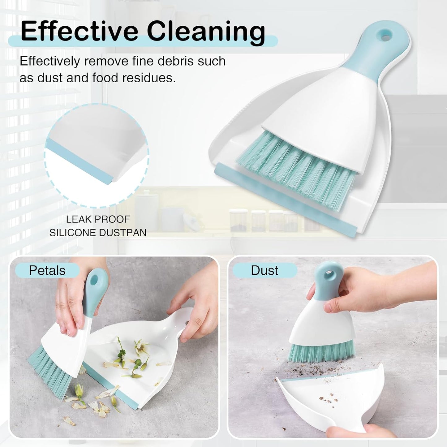 NACENA Mini Dustpan and Brush Set, Small Broom and Dustpan Set Dust Pan and Mini Hand Broom Dustpan and Broom Combo Compact for Home Table Keyboards Sofa Kitchen Pets, Blue