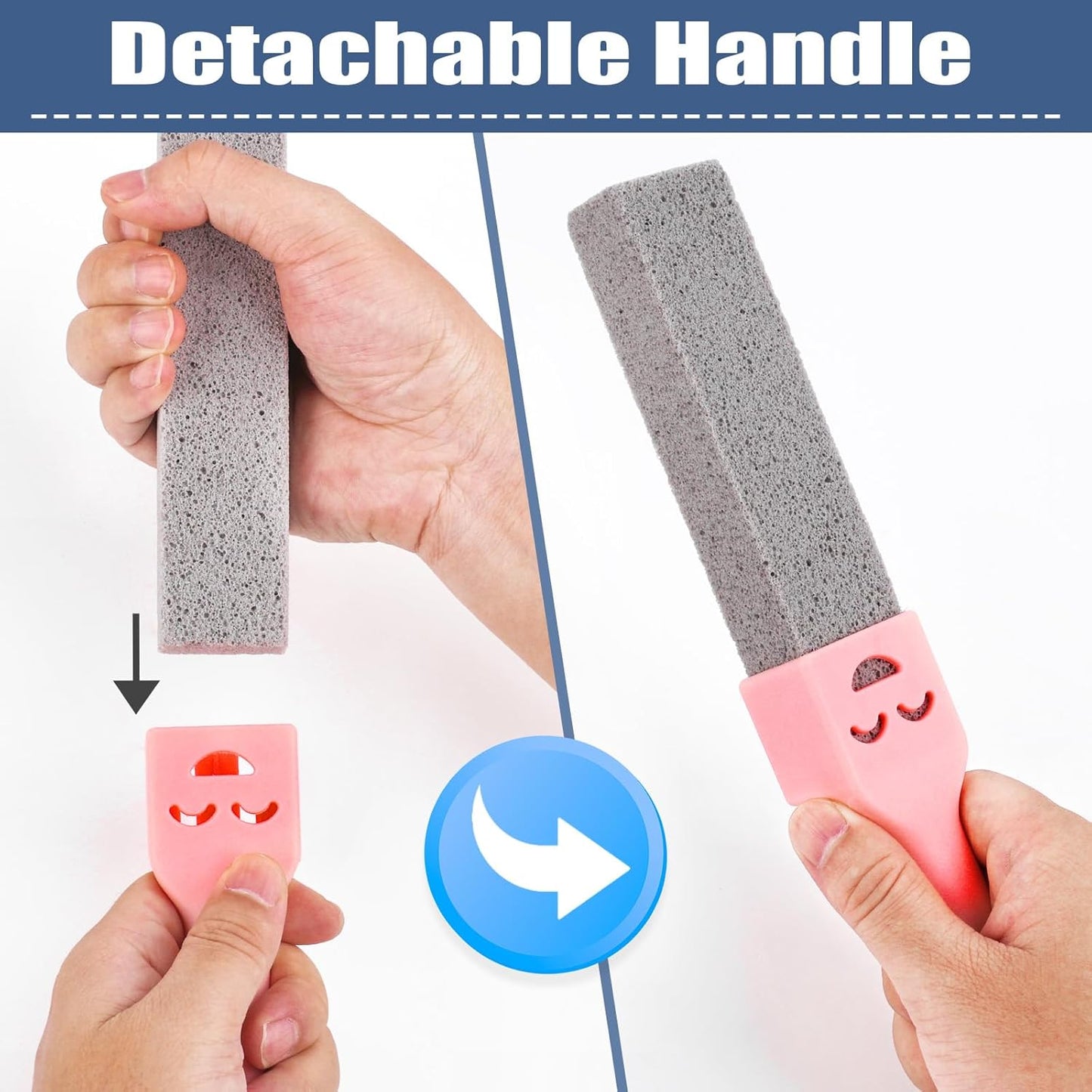 Navona 68 Pack Pumice Stone Scouring Sticks with 8 Universal Handles, Grey Pumice Cleaner for Toilets, Bathrooms & Multi-Surface Hard Water Stain and Limescale Removal