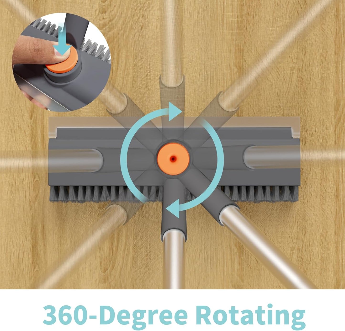 Floor Scrub Brush with Long Handle, 3 in 1 Scrape and Heavy-Duty Stiff Bristle Scrubber Brush for Cleaning Shower Bathroom, Patio, Garage, Kitchen, Wall and Deck (Gray, 1 Pack)