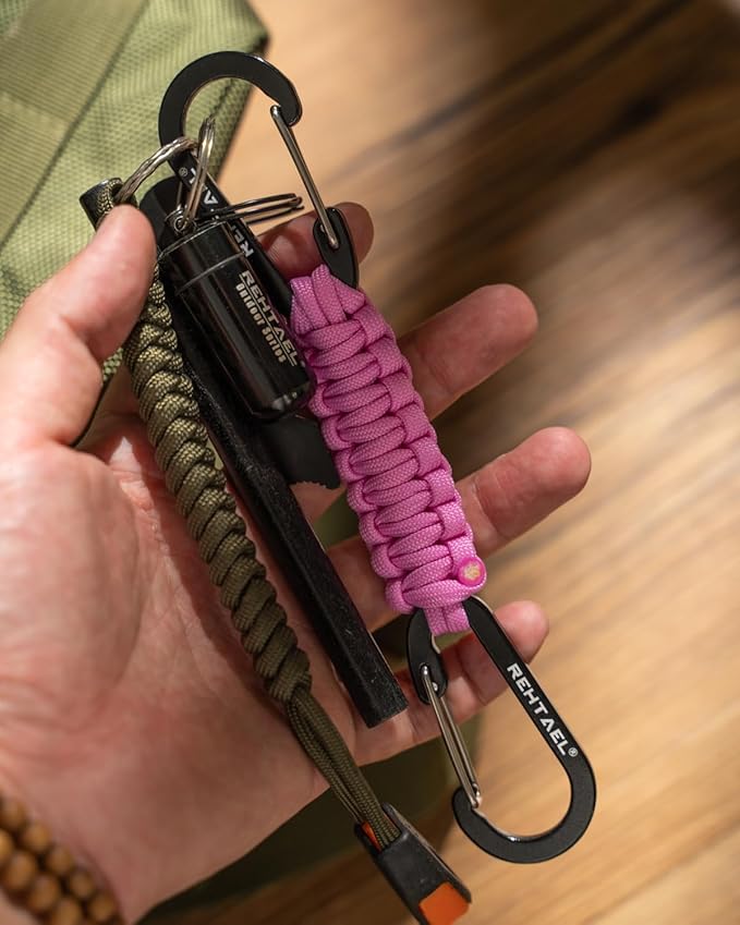 Paracord Braided Carabiner Keychain Lanyard Strap, Hanger Stroller Hook w/2 - Image 2