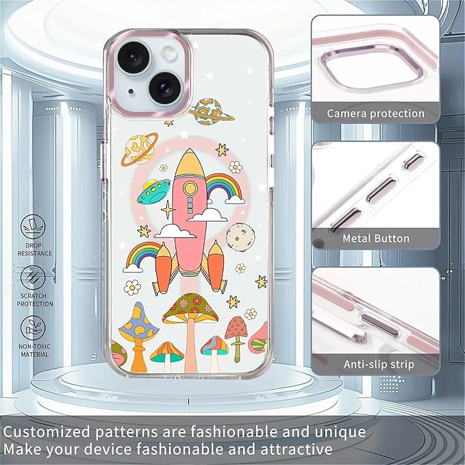 Case for iPhone 13/14, Spaceship Mushroom Phone Case Design，for Women Girls - Image 2