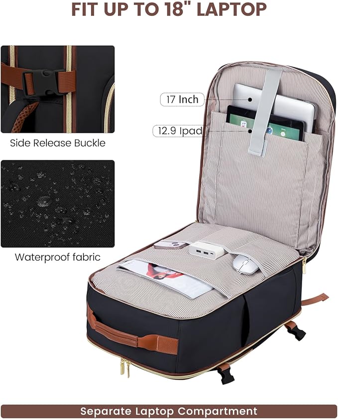 LOVEVOOK 56L Travel Backpack for Women & Men, Airline Approved Carry On Luggage - Image 6