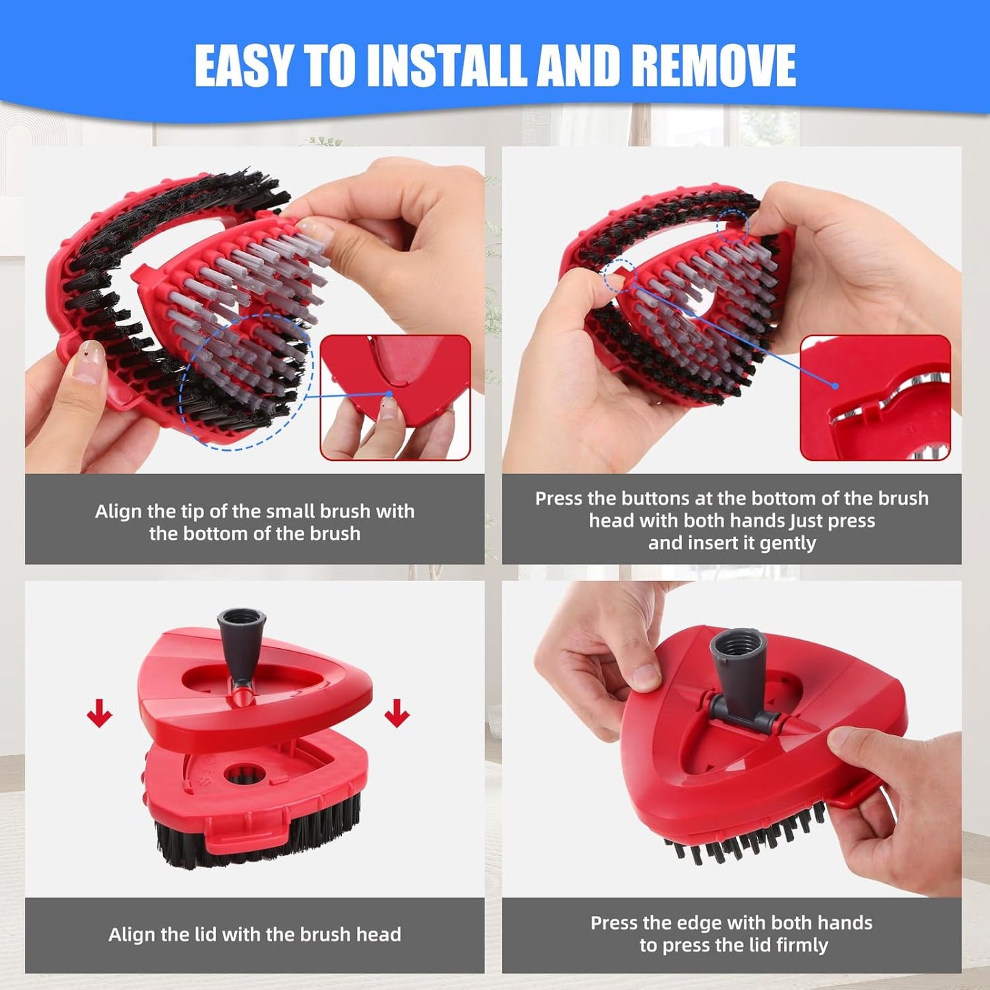 2 Pcs Full-Coverage Spin Mop Scrub Brush Heads and 1 Mop Base Part Replacement with Oceda RinseClean 2-Tank System,Hard Bristle Cleaning Brush for Bathroom Kitchen Tile