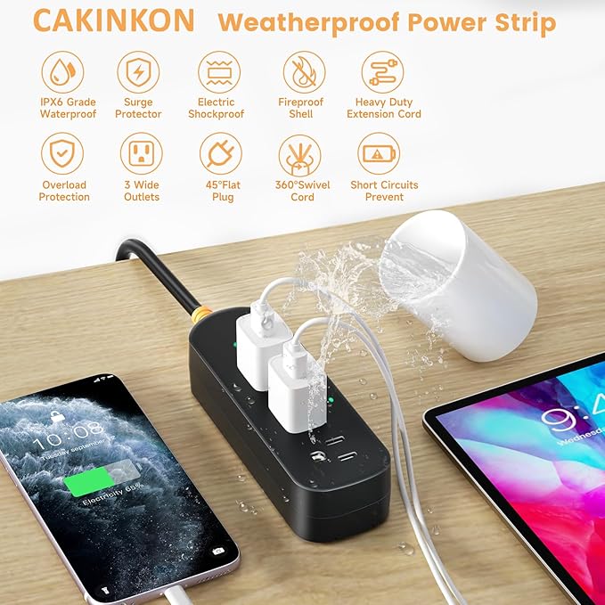 Outdoor Surge Protector Waterproof Power Strip Weatherproof 10 FT Extension - Image 3