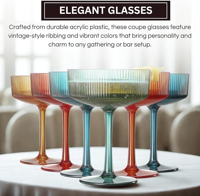 Khen Plastic Acrylic Ribbed Vintage Art Deco Martini, Champagne & Cocktail - Image 4