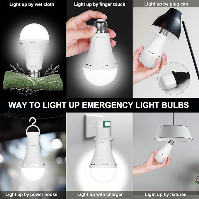 Ostwiki 2 Pack Emergency Rechargeable Light Bulbs, Battery Operated Backup - Image 3