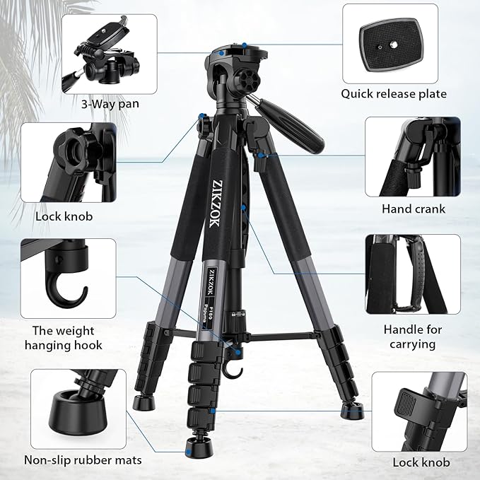75" Camera Tripod, Heavy Duty Aluminum Camera Stand - Image 8