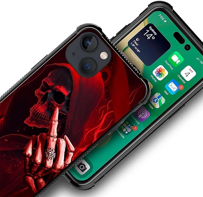 for iPhone 14 Plus Case, Gestures Funny Skull Pattern Graphic Design Girl Boy - Image 5