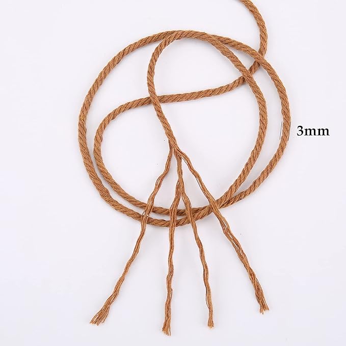 Caramel Macrame Cord 3mm x 109Yards, Colored Cotton Rope Craft Cord Colorful - Image 3