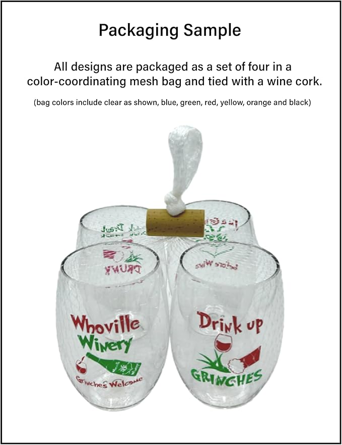 Set of 4 Shatterproof Designer 16 oz Plastic Wine Glasses MADE in the USA - Image 2
