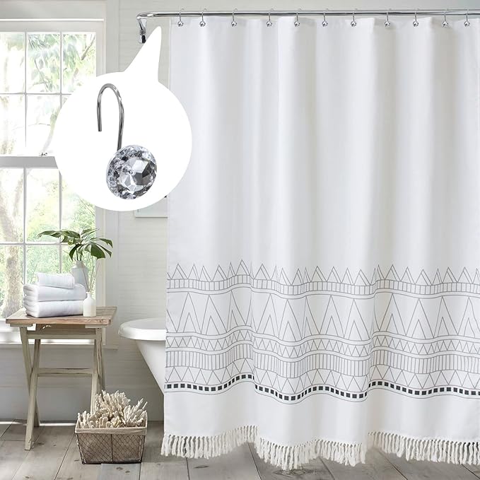MitoVilla White Clear Shower Curtain Hooks 24 Pcs Set, Metal Shower Hooks - Image 2