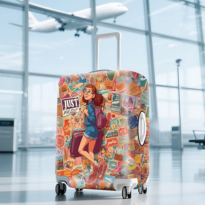 ANNA QUEEN Vintage Travel Stickers Gir Luggage Cover -Stretchable Airplane - Image 9
