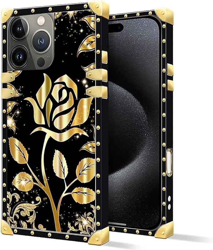 Compatible with iPhone 16 Pro Max Case, Shine Gold Rose Luxury Golden Decoration - Image 2