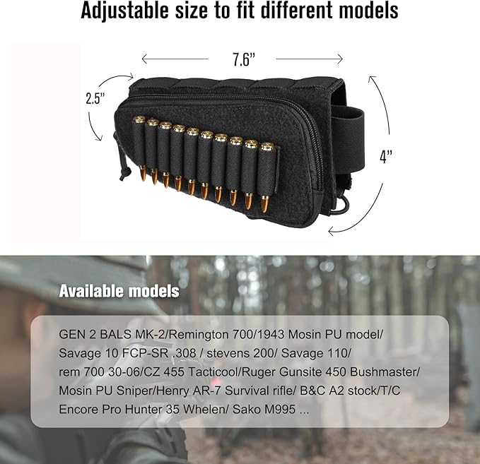 PETAC GEAR Tactical Buttstock Rifle Stock Pack/Adjustable Shell Holder Cheek - Image 6