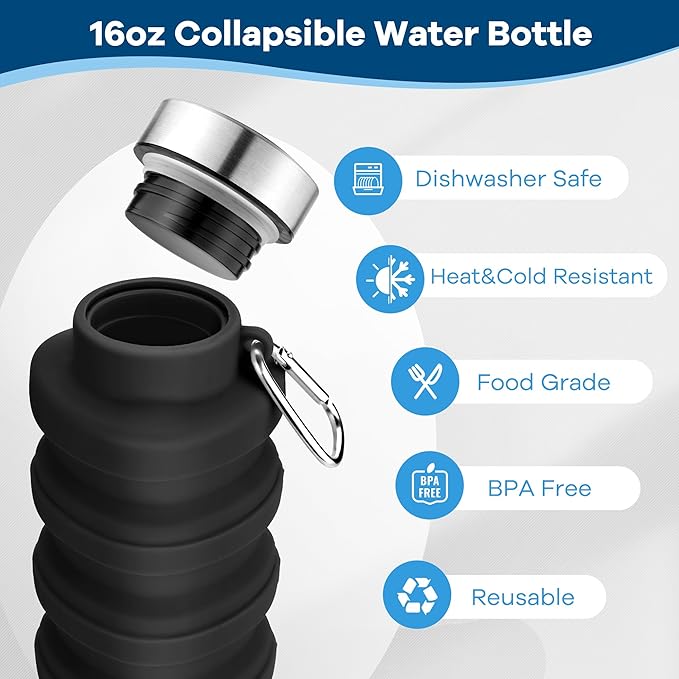 Collapsible Water Bottles 17oz, Portable Leak-Proof Travel Water Bottle - Image 3