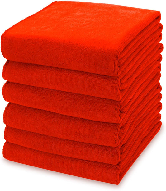 kimteny 13x28 Inches Kitchen Cloth Dish Towels, 400 GSM Premium Dishcloths, Super Absorbent Coral Velvet Microfiber Cleaning Cloths, Fast Drying Rags for Washing Dishes (6 Pack, Red)