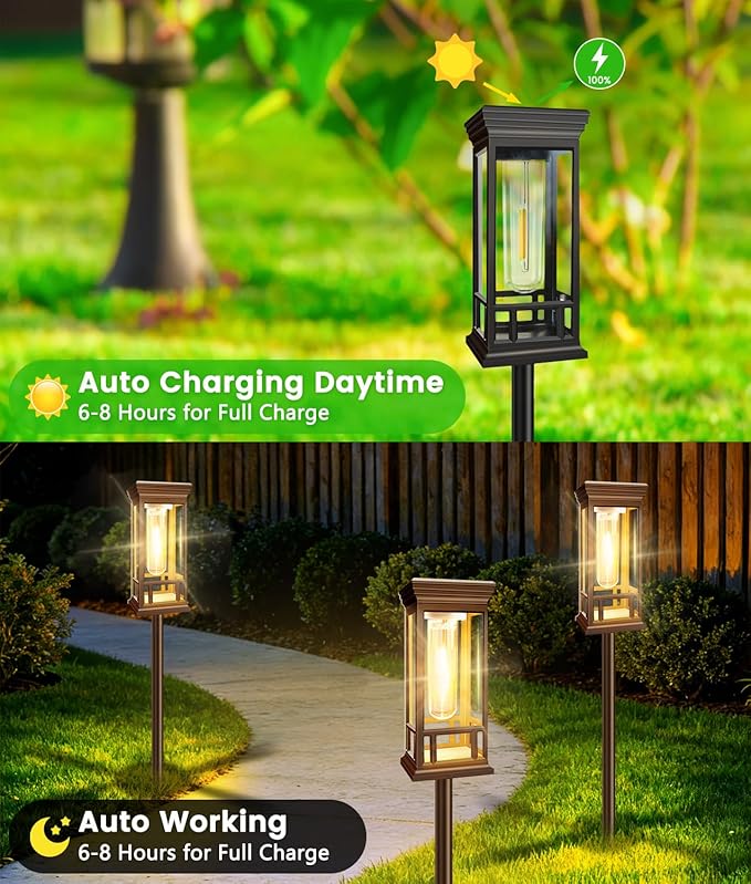 6 Pack Solar Pathway Lights Outdoor, Taller Bright Solar Path Lights Waterproof - Image 6