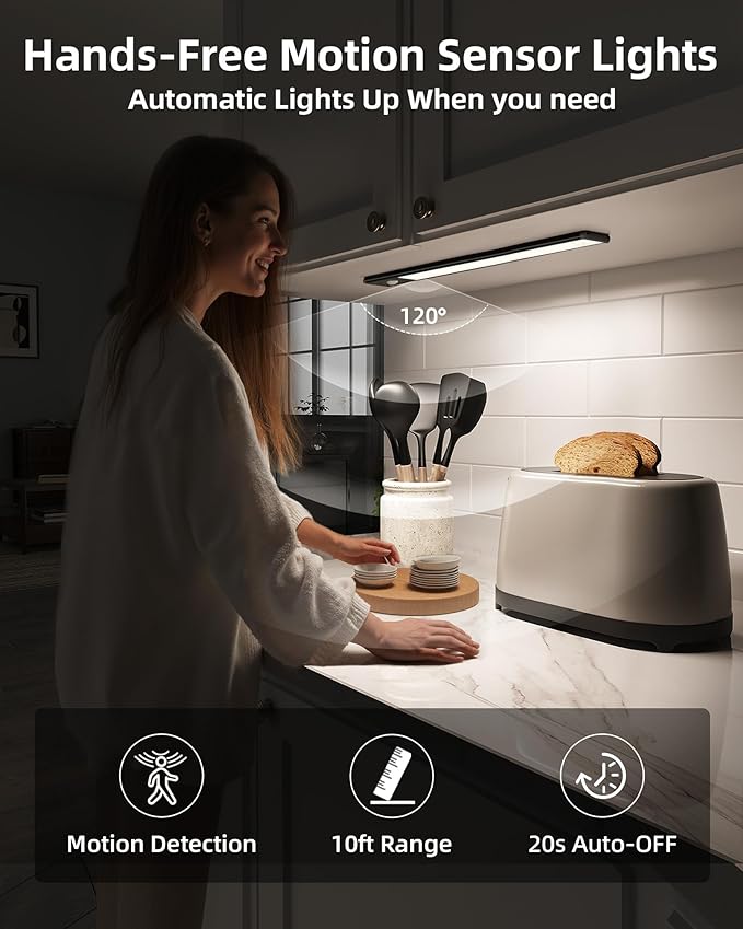EZVALO Under Cabinet Lights, 1900mAh Rechargeable Motion Sensor Lights Indoor 3 - Image 2