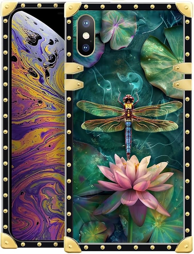 Compatible with iPhone Xs Max Case, Colourful Dragonfly Pink Lily Pads Luxury by Unknown
