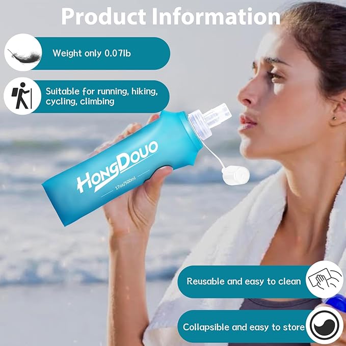 2 Packs Soft Flask, 17oz/500ml TPU Collapsible Soft Water Bottle - Image 6