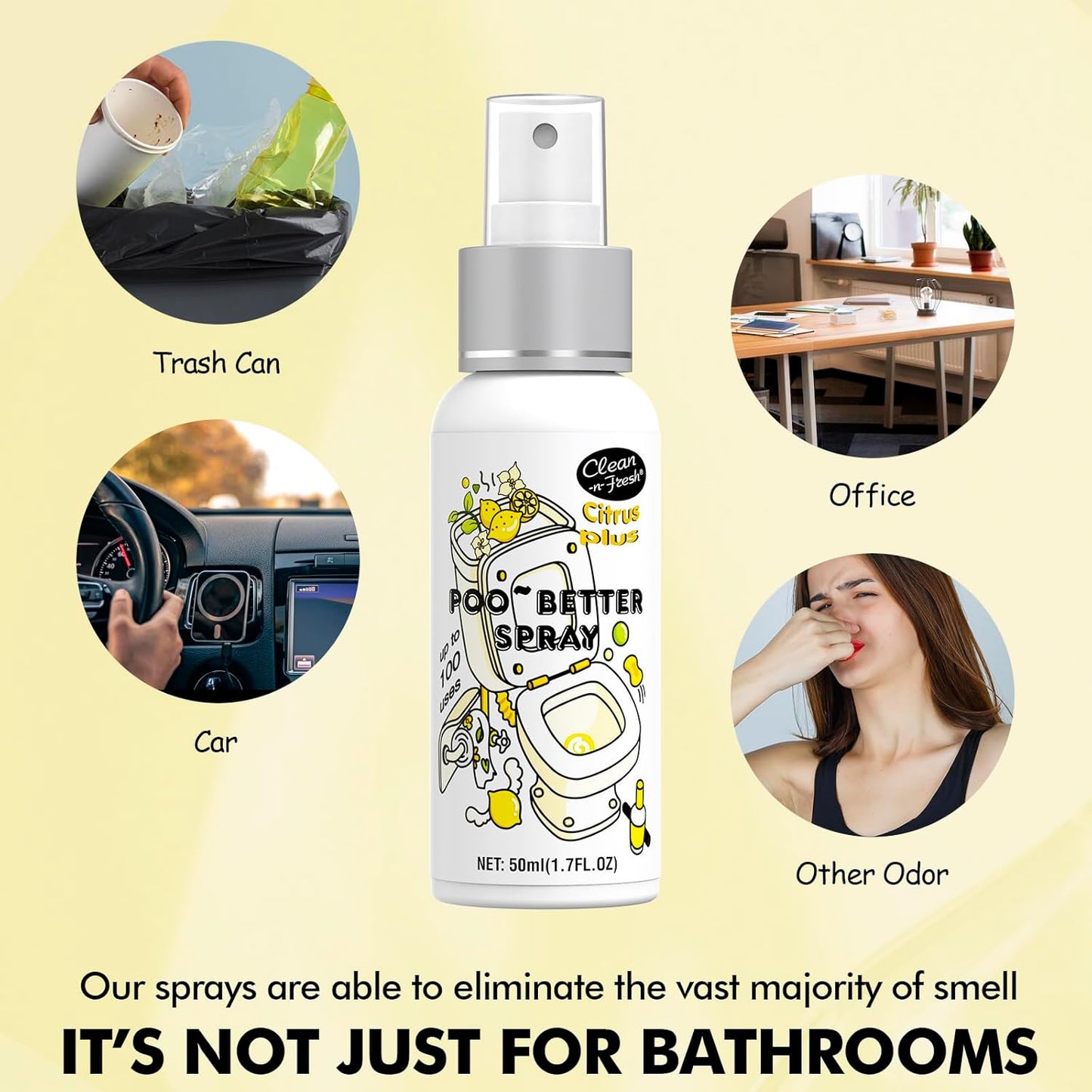 Clean-n-Fresh Toilet Spray 8.5 Fl Oz, Travel Size Variety 5 Pack - Citrus, Peony, Lavender, Eucalyptus, Ocean Mist, Instantly Eliminate Bathroom Odor, Air & Toilet Freshener, Each 1.7 Fl Oz