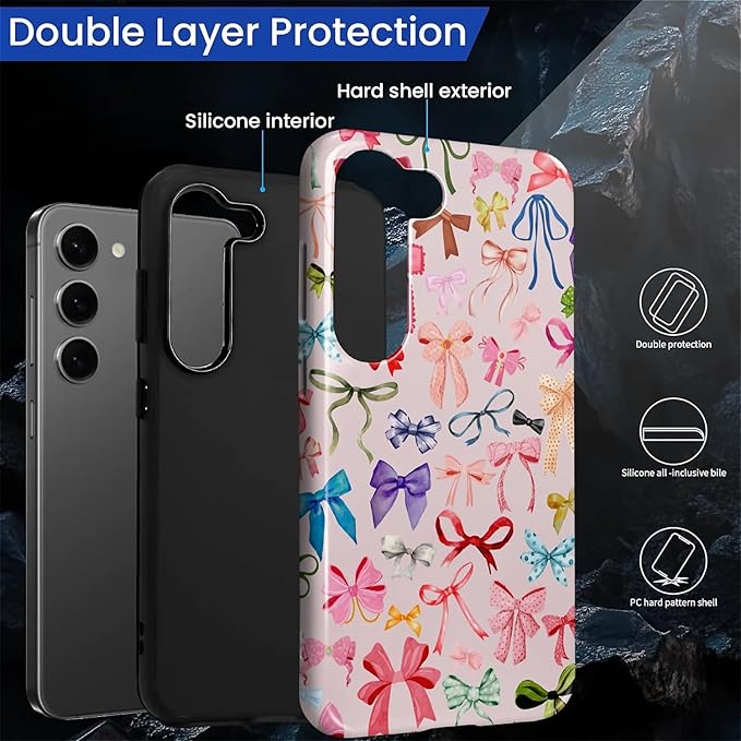 for Samsung Galaxy S23 Case, HL2 Aesthetic Color Bow Tie Hybrid 2 Layer Hard - Image 2