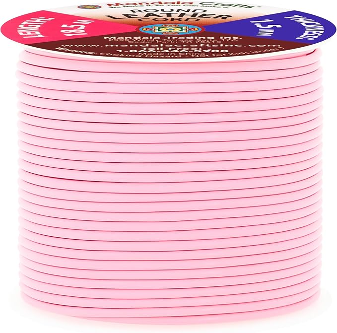 Mandala Crafts Round Genuine Pink Leather Cord - Image 2