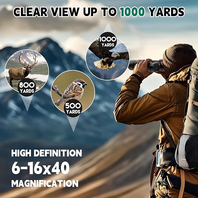6-16x40 HD Zoom Binoculars for Adults, High Powered, Large View, BAK4 Prism - Image 7