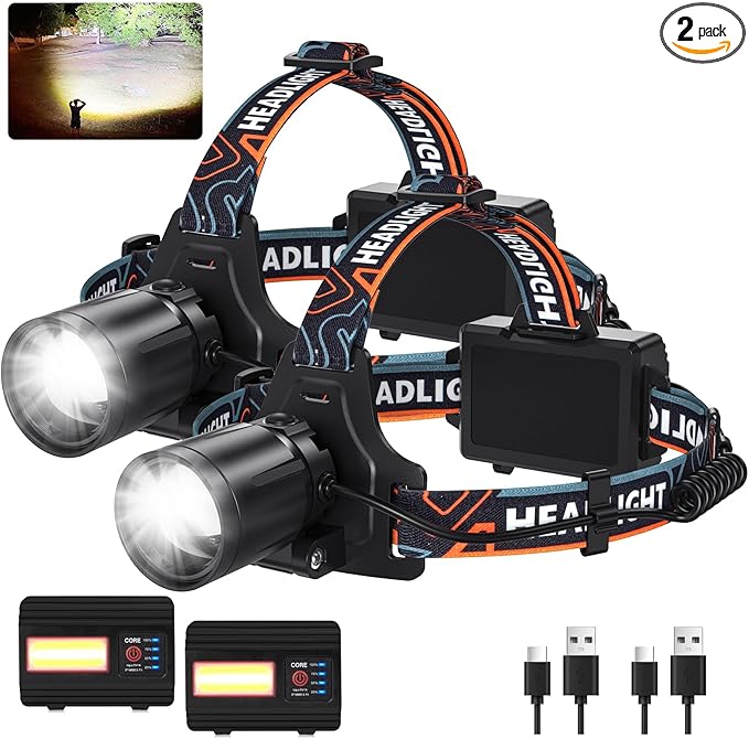 Rechargeable Headlamp Super Bright LED Head Lamp, 90° Adjustable Focus Headlight by Bitlyle