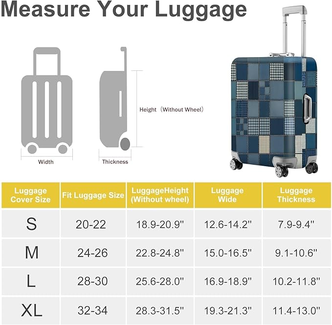 ANNA QUEEN Blue Patchwork Luggage Cover, Modern Grid Suitcase Protector - Image 5