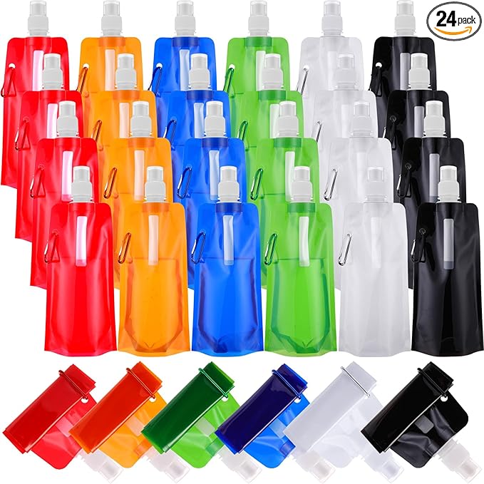 Teenyyou 24 Pack Collapsible Water Bottles Bulk 16oz Foldable Water Bottles by Teenyyou