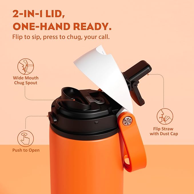 POWCAN 24 oz Steel Insulated Water Bottle: 2-in-1 Push-Button Spout & - Image 2