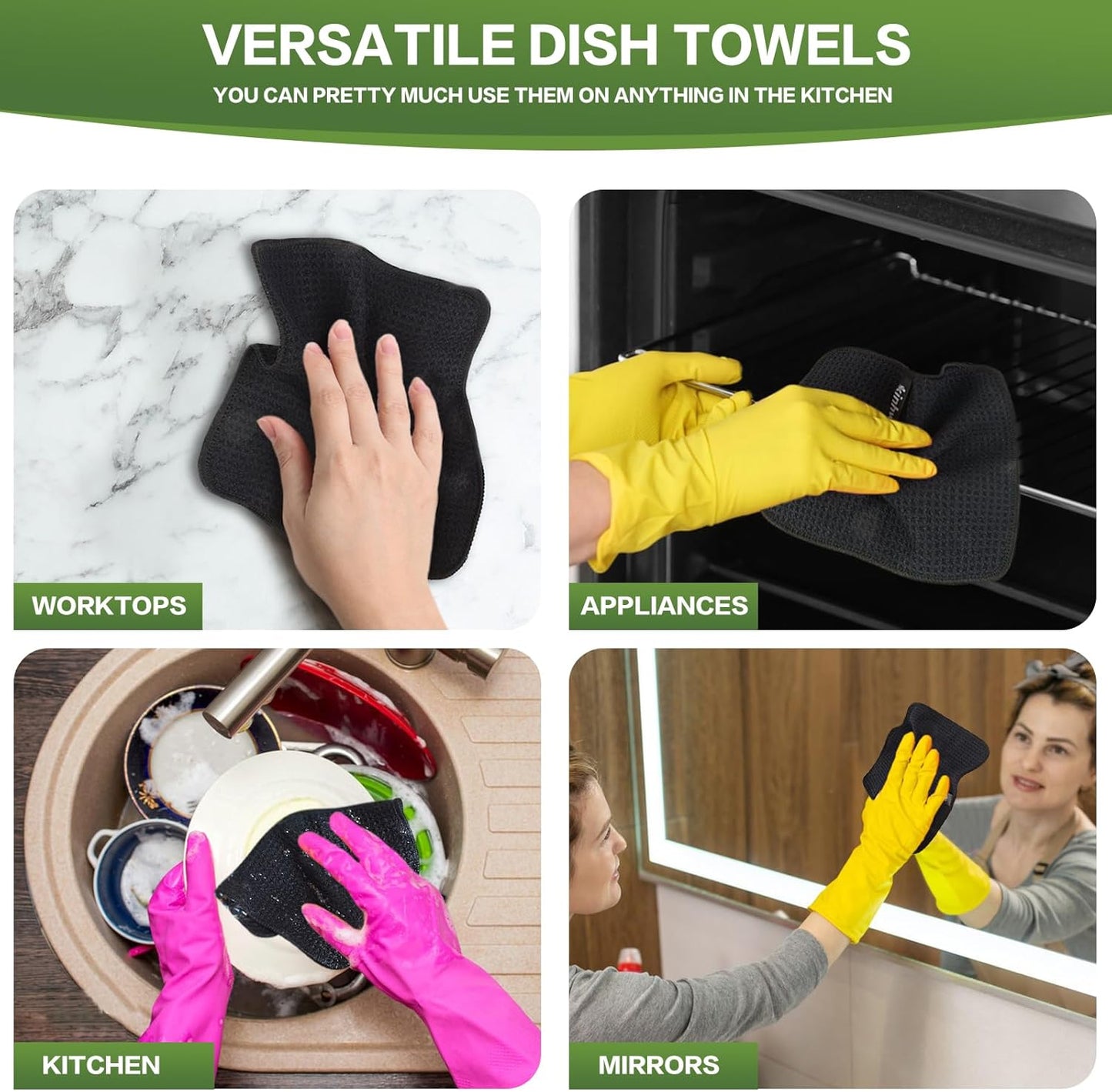 KinHwa Waffle Kitchen Towels for Washing Dishes Microfiber Dish Towels for Kitchen Ultra Soft Absorbent Quick Drying 8inch x 8inch 6 Pack