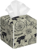 Tissue Box Cover Square, Retro Globe World Map Tissue Box Holder Waterproof by Unknown