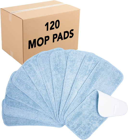 Arkwright Spray Mop Replacement Pads - (Case of 120) Bulk Microfiber Flat Dry and Wet Refill Mop Pads Floor Cleaning, Compatible with Bona and Rubbermaid, Fits All Mop Heads, 13 in, Blue