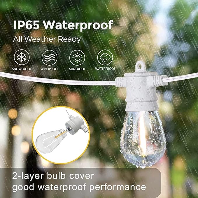 SUNTHIN Outdoor String Lights White, 3 * 50FT White Patio Lights - Image 3