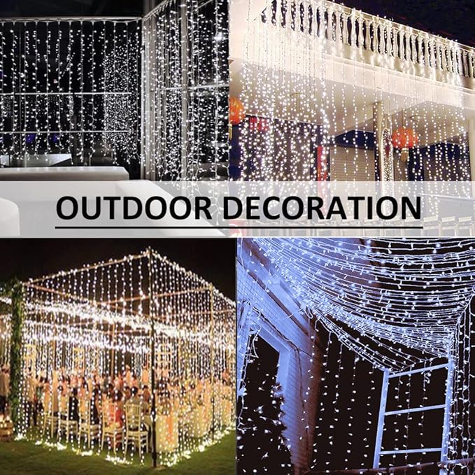 Solhice LED Curtain Lights Outdoor 20ft x10ft Cool White, 600 LED String Lights - Image 4