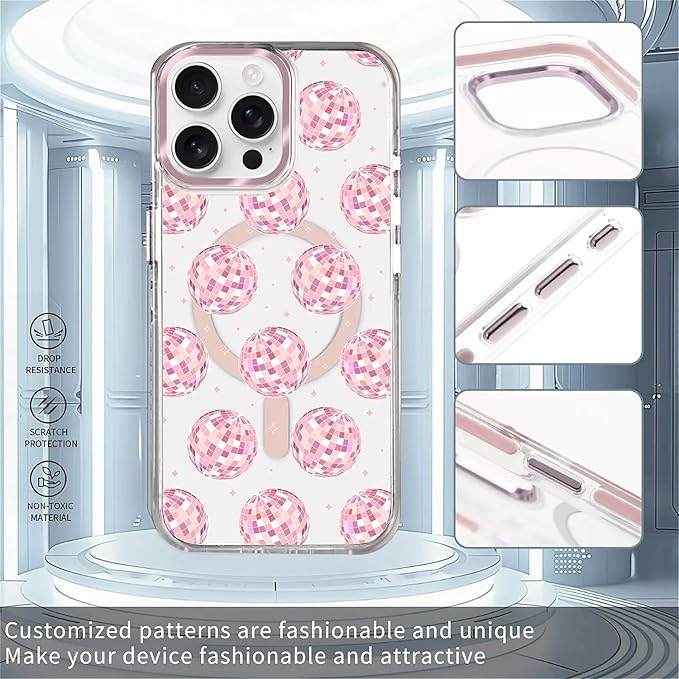 Case for iPhone 14 Pro, Disco Balls Pink Phone Case Design，for Women Girls - Image 2