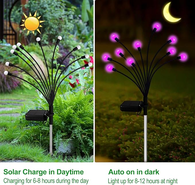 Kohlrabi Solar Garden Lights Outdoor, 6 Pack 48 LED Pink Firefly Lights - Image 3