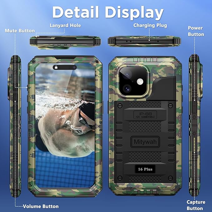 Mitywah Waterproof Case for iPhone 16 Plus, Shockproof Heavy Duty Case - Image 7