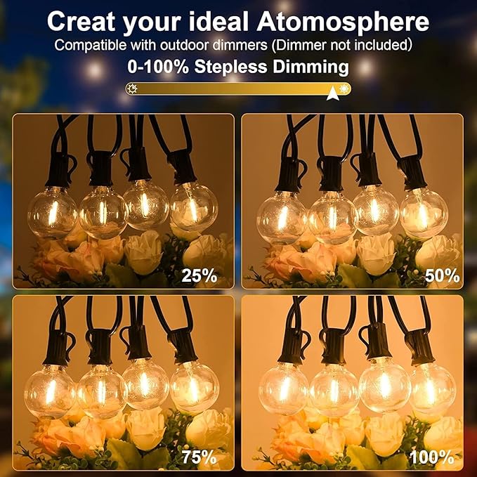 150ft Outdoor String Lights Waterproof/Connectable/Dimmable LED Shatterproof - Image 6
