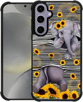for Samsung Galaxy S24 S25 Case, Cute Little Elephant Sunflower White Line Art by FKBRCL4U
