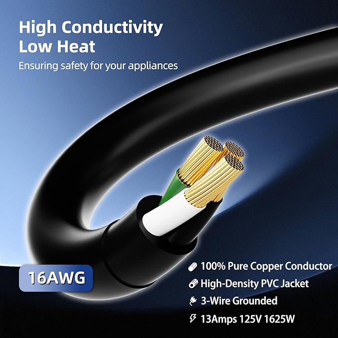 6 FT 3 Outlet Outdoor Extension Cord Waterproof, 16/3 SJTW Black Extension Cord - Image 4